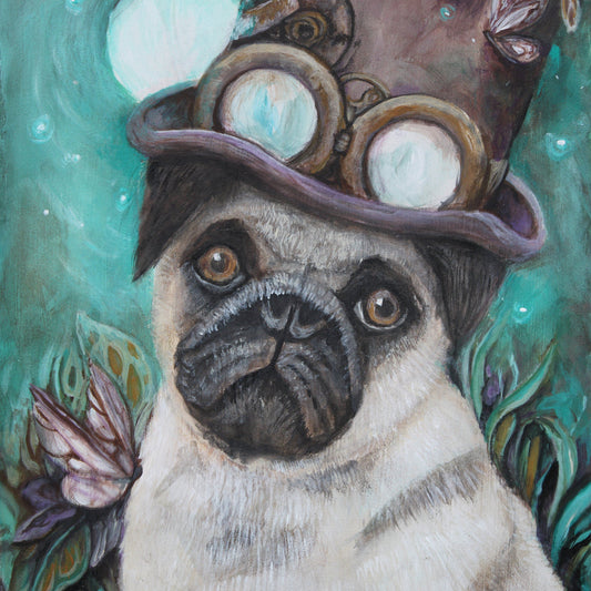 Steampunk Decor Pug Puppy Art Print "Oliver" prints AK Organic Abstracts 