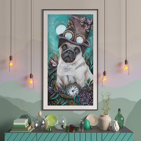 Steampunk Decor Pug Puppy Art Print prints AK Organic Abstracts 