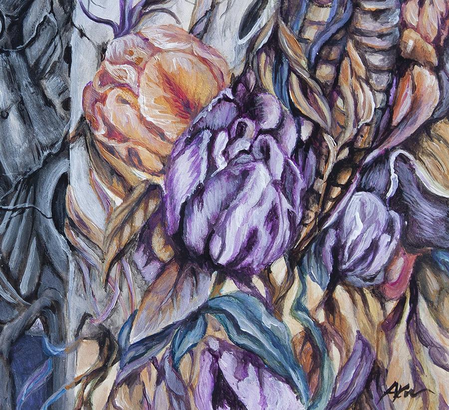 Steampunk Fantasy Art Print Ox Skull with Flowers "Ox-eee-moron" prints AK Organic Abstracts 