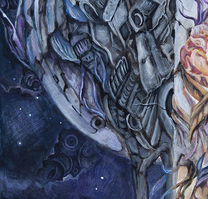 Steampunk Fantasy Art Print Ox Skull with Flowers "Ox-eee-moron" prints AK Organic Abstracts 