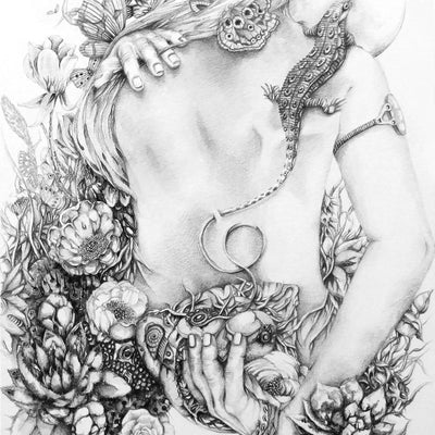 Steampunk Illustration Woman with Flowers Fine Art Print "Interpretations III" prints AK Organic Abstracts 