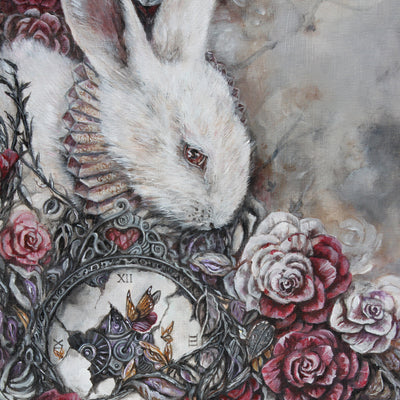 Steampunk Scifi Bunny and Roses Fantasy Art Print "Out of Time" prints AK Organic Abstracts 