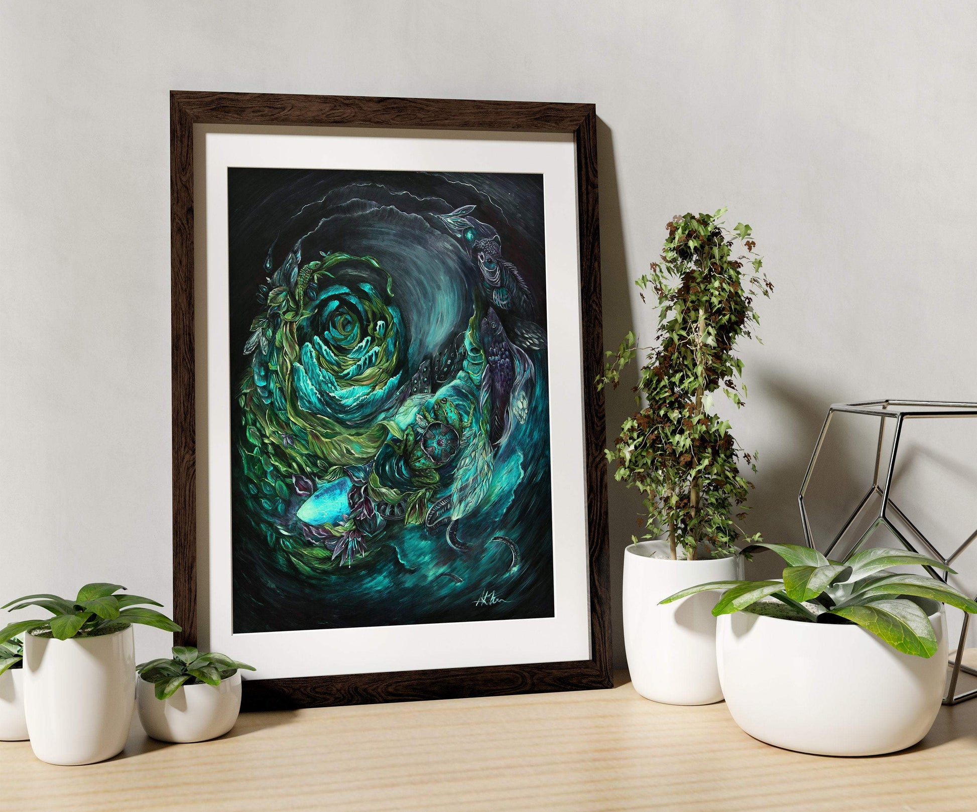 Steampunk Scifi Fish And Frog Fantasy Art Print "Chimera" prints AK Organic Abstracts 