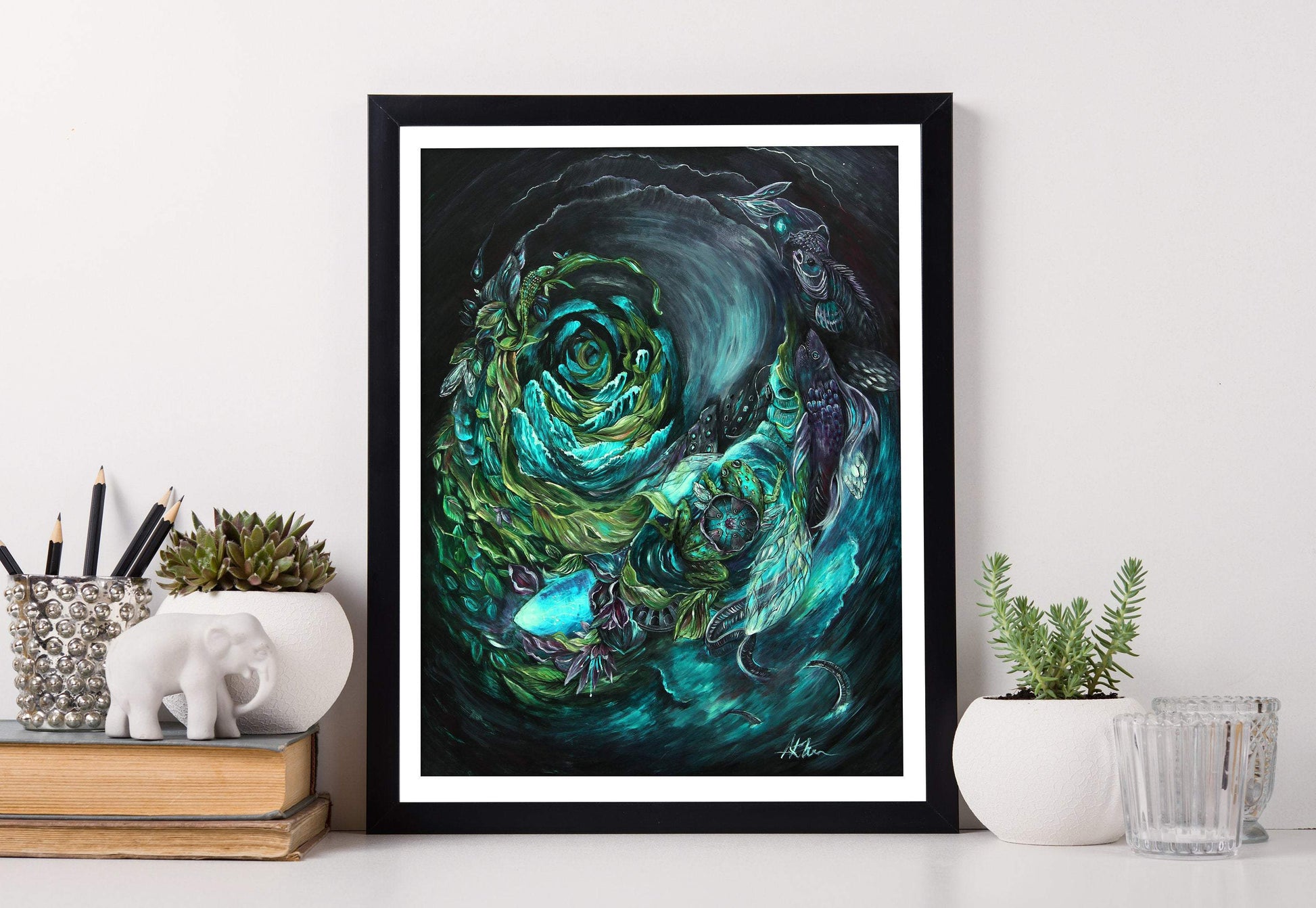 Steampunk Scifi Fish And Frog Fantasy Art Print "Chimera" prints AK Organic Abstracts 