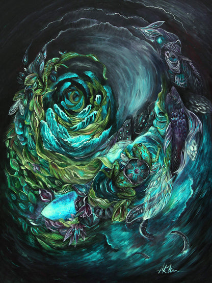 Steampunk Scifi Fish And Frog Fantasy Art Print "Chimera" prints AK Organic Abstracts 