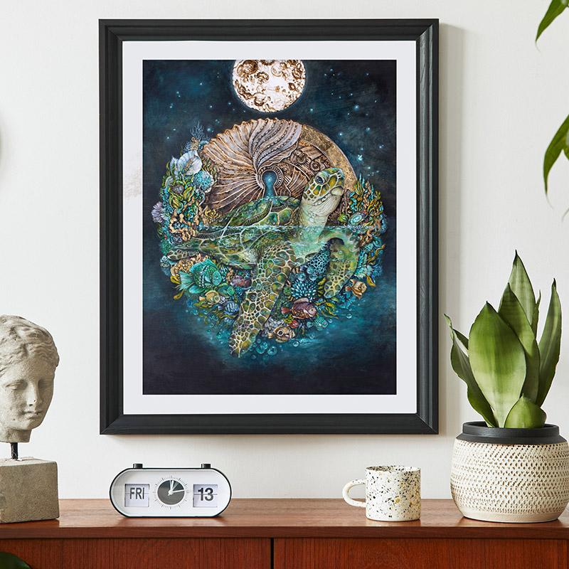 Steampunk Art Print with Sea Turtle