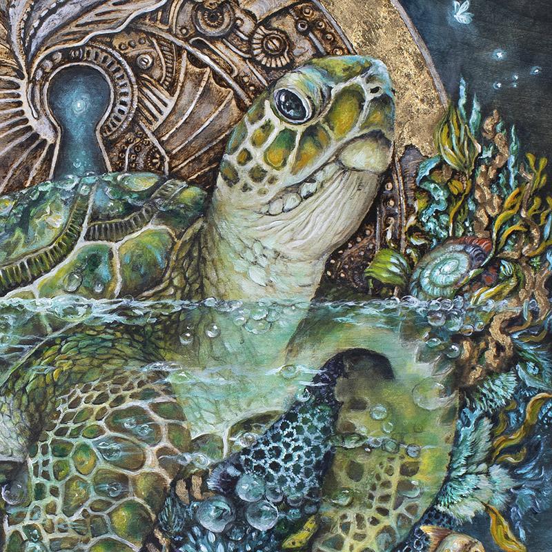 Steampunk Sea Turtle Fantasy Art Print, Surreal Wall Art prints AK Organic Abstracts 