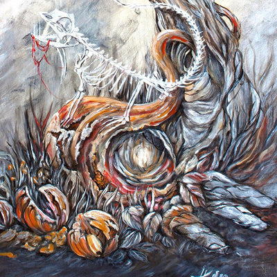 Steampunk Skeleton Lizard Art Print "In Triumph, Unaware" prints AK Organic Abstracts 