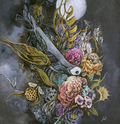 Surreal Bird, Butterflies & Flowers Fantasy Art Print "We Can Return To What We Knew" prints AK Organic Abstracts 