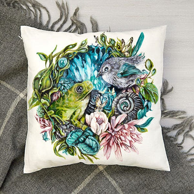 Whimsical Frog and Bird Animal Print Outdoor Pillow pillow AK Organic Abstracts 