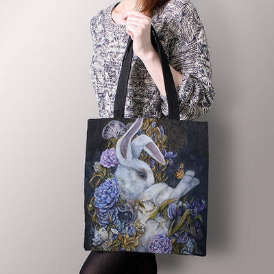 White Rabbit and Teacup Tote tote AK Organic Abstracts 