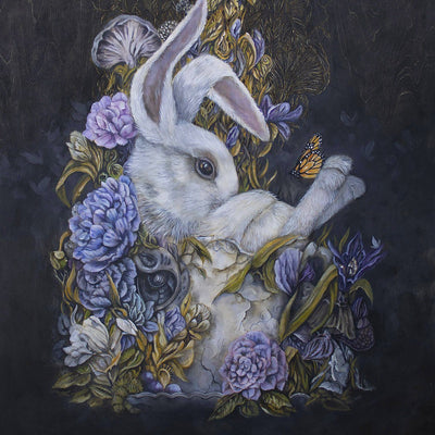 White Rabbit Bunny & Teacup Fantasy Art Print